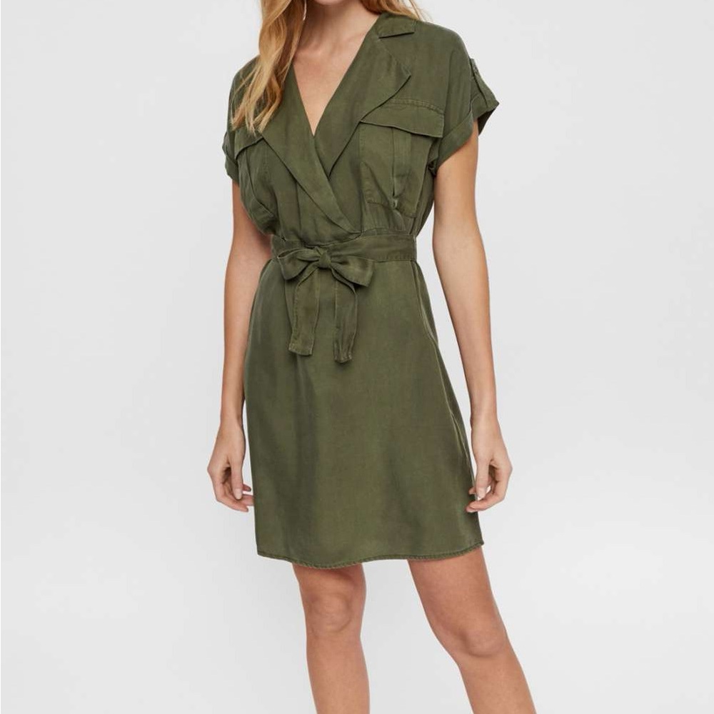 Olive Green Shirt Collar Wrap Dress size XS